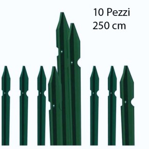 10 Paletti in Ferro per Recinzione 250 cm Plastificato Verde Pali Rete Giardino