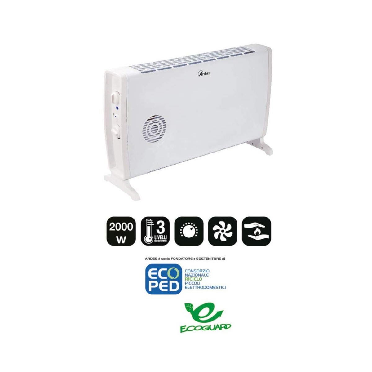 VONROC Riscaldatore elettrico - Stufa elettrica - Termoconvettore 2000W -  Bianco - Termostato regolabile