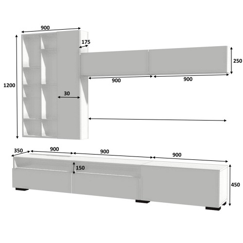 Mobile porta TV basso Ambit dal design moderno. Parete attrezzata moderna  bianca con 2 ante, misure 120x42xh40 cm.