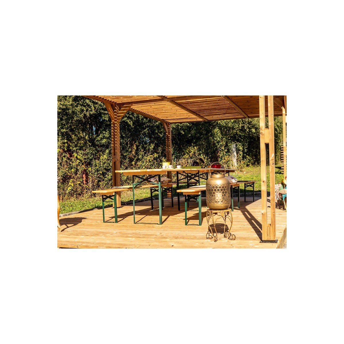 Gazebo Pergola in Legno 3.4x6 da Giardino Carport con Copertura Veneziane  Mobili