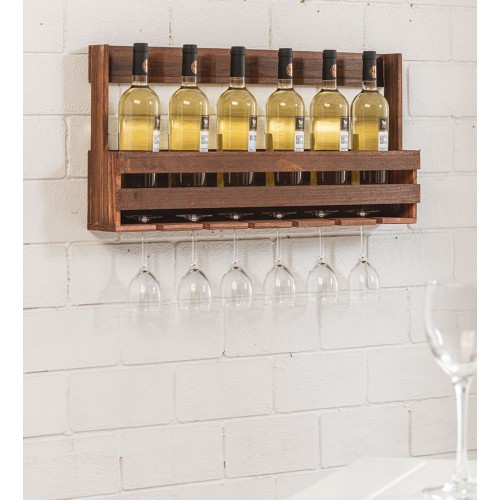 Portabottiglie vino da parete in legno con porta bicchieri 120x58