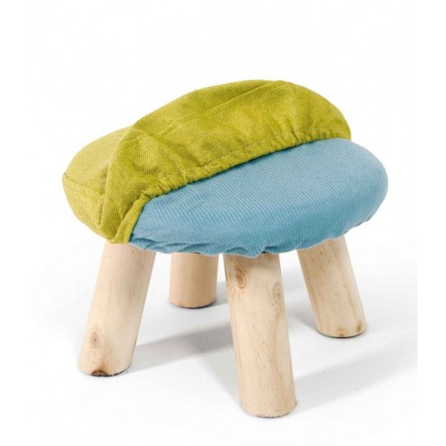 Pouf Piccolo Verde Rotondo in Legno Seduta Puff Tondo Poggiapiedi Divano  Salotto