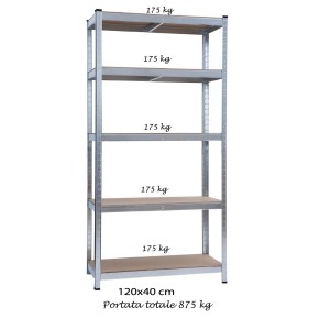 Scaffali zincati ad incastro 5 Rip. / cm. L.120xP.50xH.250 / (KIT 3PZ)