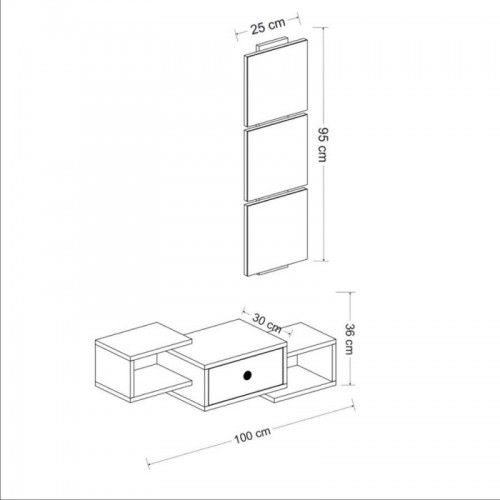 MOBILE INGRESSO SOSPESO A MURO CON SPECCHIO CEMENTO BIANCO 80x35x116 CM  CASSETTO