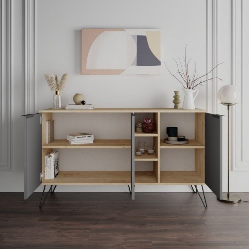 Libreria in metallo nero con stile urban e 4 ripiani effetto legno naturale