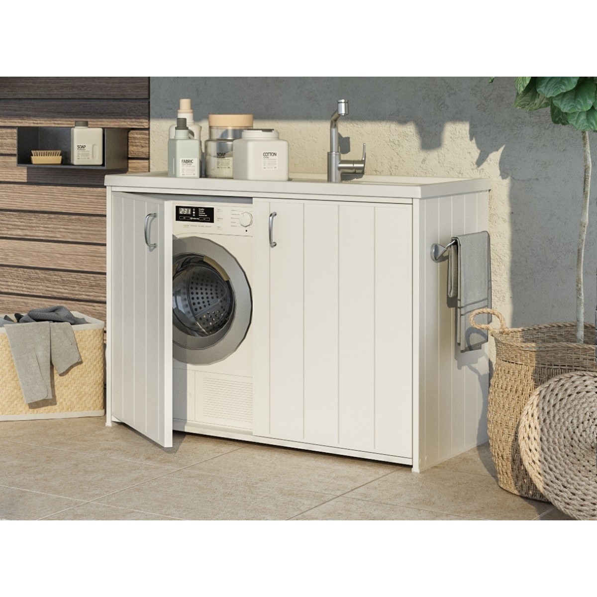 Mobile lavatoio lavatrice sx 3 ante cm 124x65 Sfera 2 Avana