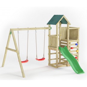 Gioco Da Esterno Per Bambini In Legno climbing Star Con Torretta  Scoperta, Scivolo E Altalena Doppia, 417x386x225 Cm in vendita online