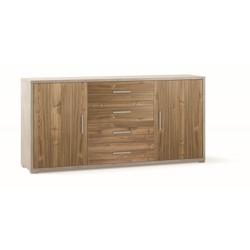 Credenza Contenitore Mobile 2 Ante 4 Cassetti Bianco Noce in Legno Tv