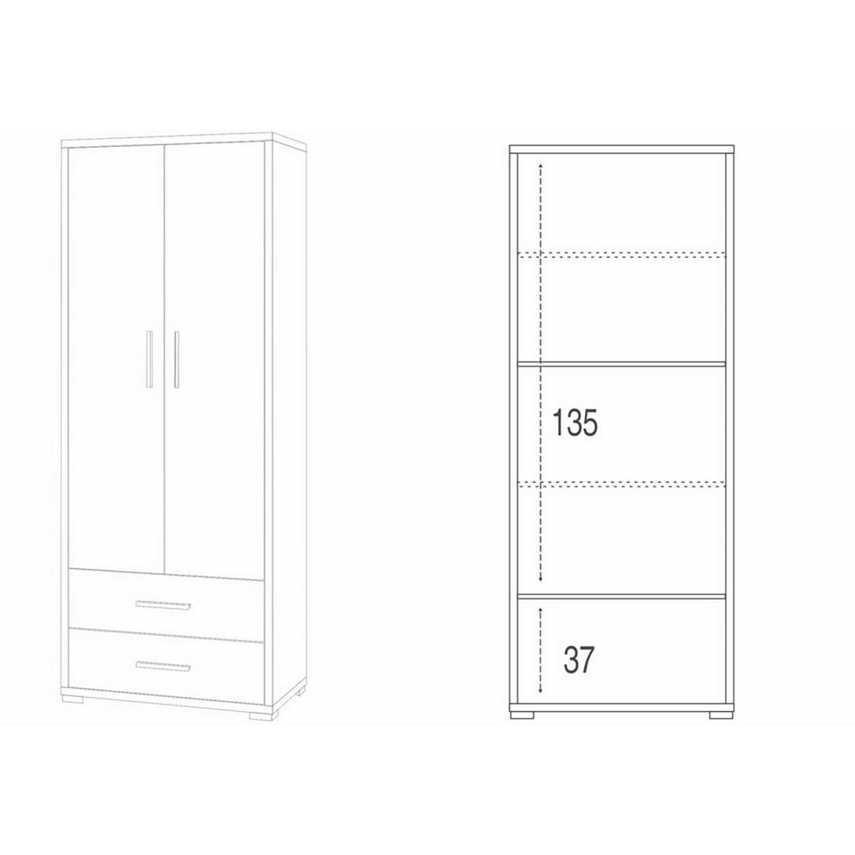 Armadio 2 ante 2 cassetti h 182 cm colore Ossido Bianco