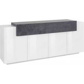 Aiious Credenza grande con 4 ante e 2 cassetti, mobile buffet moderno per  sala da pranzo e soggiorno, Credenza moderna, mobile 150 x 86 x 40 cm (L/A)  - (Bianco antico+legno naturale) 