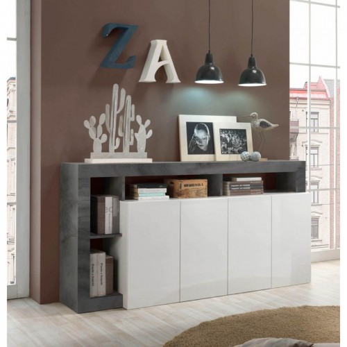 Credenza Madia a 4 Ante Bianca con 4 Ripiani a Giorno Mobile Buffet