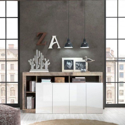 Credenza Madia a 4 Ante Bianca con 4 Ripiani a Giorno Mobile Buffet