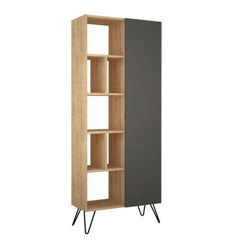 Libreria Rovere ed Atracite Moderna Scaffale Rettangolare con 11 Vani in Legno