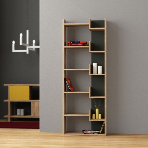 Libreria Rovere ed Antracite Moderna Scaffale Rettangolare in Legno