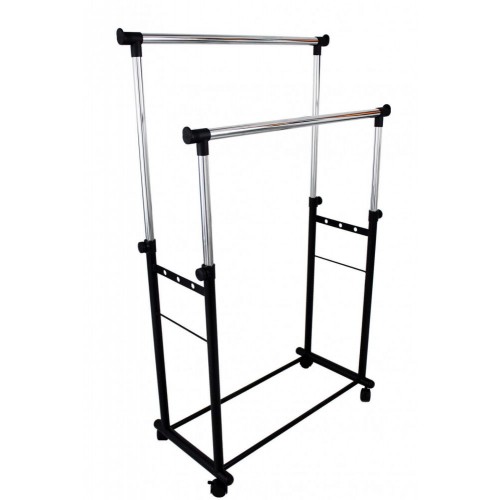 Stand Appendiabiti Doppio in Metallo verniciato Nero 85 x 44 x 90/160 cm