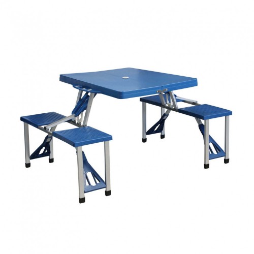 Set Tavolo Pieghevole con 4 Sgabelli in Alluminio Blu