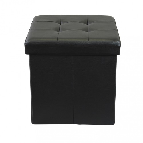 Pouf Contenitore Portaoggetti Quadrato Nero 38x38 cm