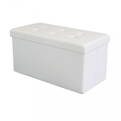 Pouf Contenitore Poggiapiedi Bianco Rettangolare 76x38 cm