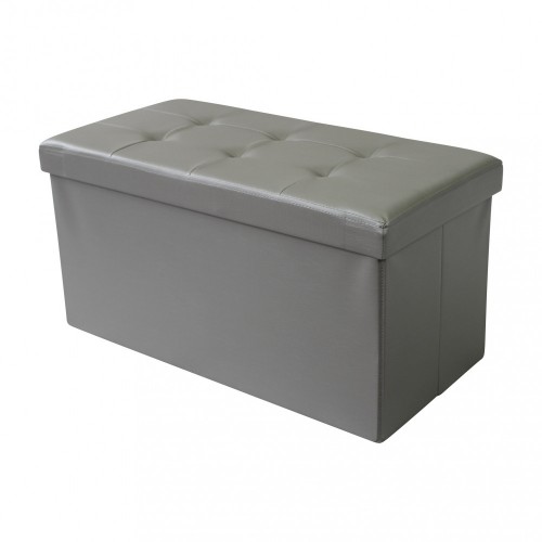 Pouf Contenitore Poggiapiedi in Ecopelle Grigio Rettangolare 76x38 cm