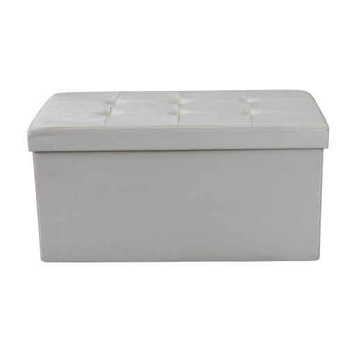 Pouf Contenitore Poggiapiedi in Velluto Beige Rettangolare 76x38 cm