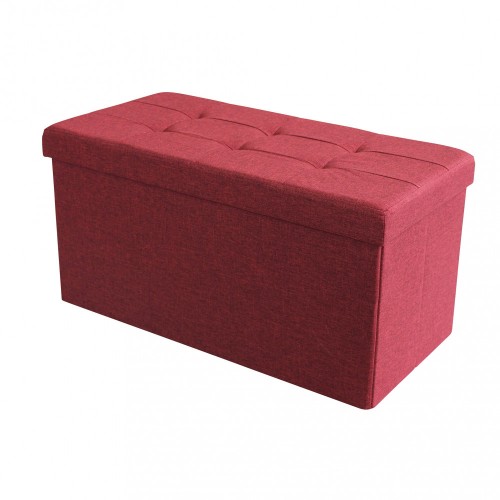 Pouf Contenitore Poggiapiedi in Stoffa Rosso Rettangolare 76x38 cm