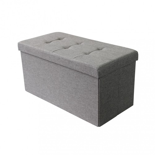 Pouf Contenitore Poggiapiedi in Stoffa Grigio Rettangolare 76x38 cm