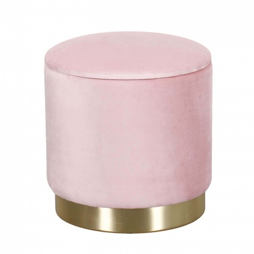 Pouf Poggiapiedi Rotondo in Velluto Rosa base oro