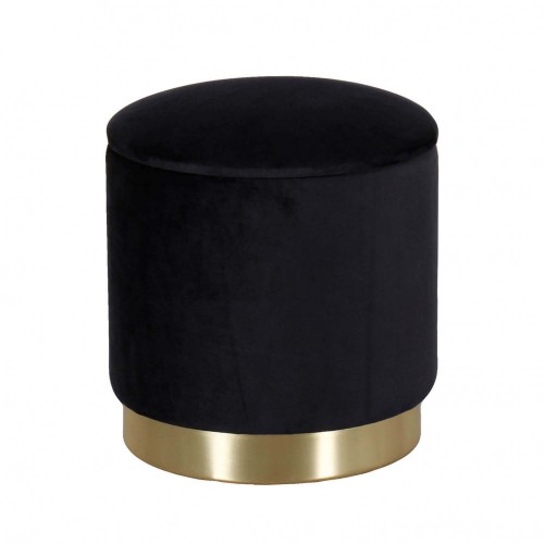 Pouf Poggiapiedi Rotondo da Salotto in Velluto Nero base oro