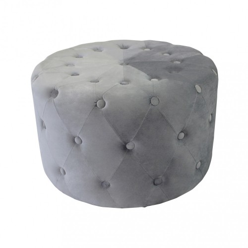 Pouf Poggiapiedi Rotondo in Velluto Grigio 67 x 41 cm