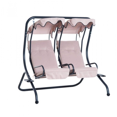 Dondolo Cicladi da Giardino 2 Posti Nero/Beige con Cuscini 202 x 114 x 169 h