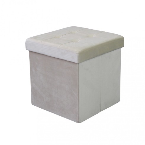 Pouf Contenitore quadrato in Velluto Beige 38 x 38 x 38 cm