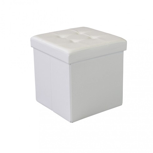 Pouf Contenitore quadrato in Ecopelle Bianco 38 x 38 x 38 cm