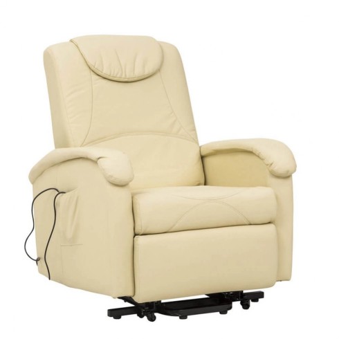 Poltrona Elettrica Reclinabile in Ecopelle Beige con Braccioli Relax