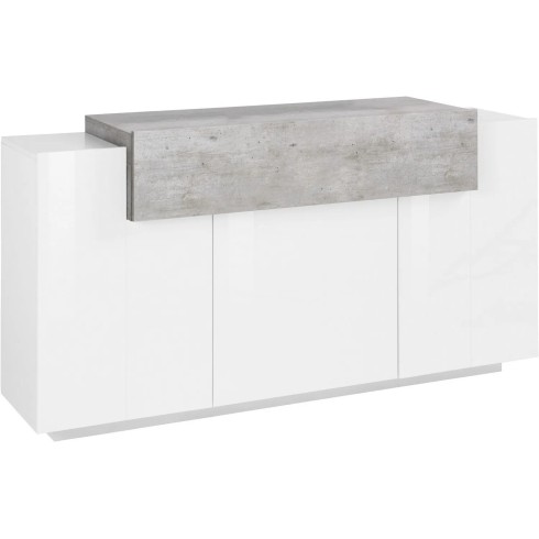 Madia Credenza 3 Bianco Lucido Laccato/Cemento Ante 160x45x85 cm